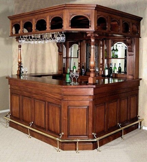 Brisbane Custom Mahogany Canopy English Pub Bar Pub Bar w/ Leaded Stained Glass DoorsClassic Mahogany Furniture