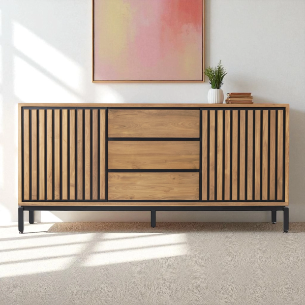 Lines Sideboard 2 Door 3 Drawer Teak Wood Indonesia Furniture